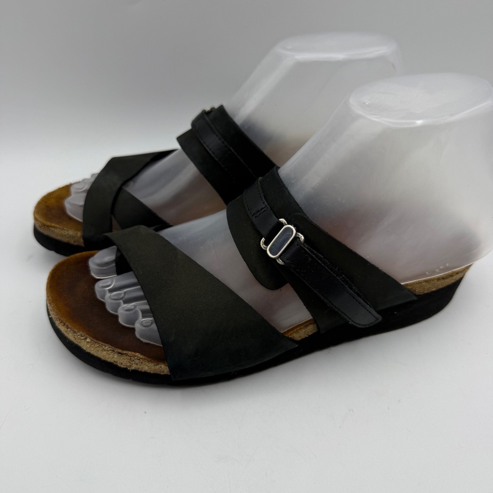 Naot Jessica Sandals Womens 37 US 6-6.5 Black Leather Platform Wedge Comfort